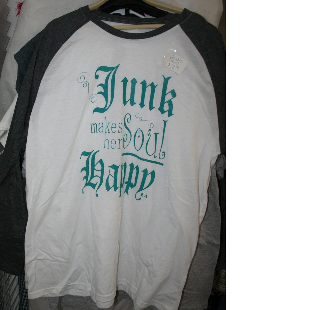 Raglan Baseball Long Sleeve White Grey "Junk Makes The Soul Happy" Tshirt